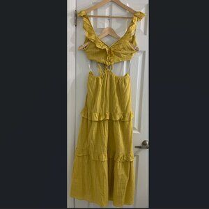 Yellow Tie-Back Ruffled Cutout Maxi Dress